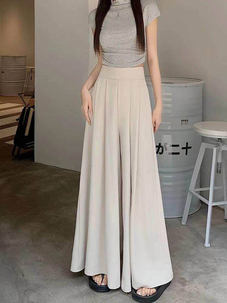 Large Swing Wide Leg Pants Skirt Women Spring and Summer Thin Section Pleated Suit Pants High Waist Draped Slim Casual Pants Skirt Tide