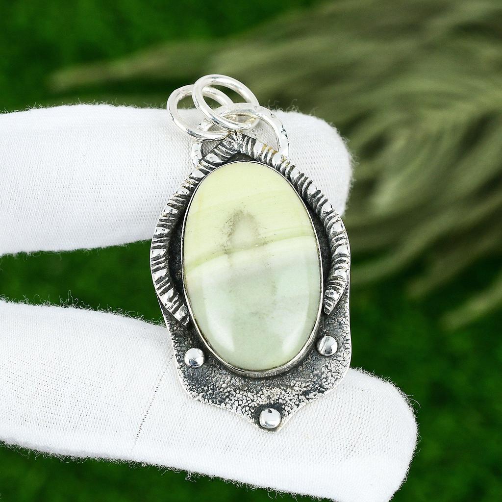 Memorial Day Deal 925 Silver Oval Natural Imperial Jasper Bezel Mother Pendant