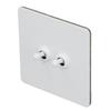 Wall Toggle Switch Stainless Steel Panel Insulated PC Base 2 Gang 2 Way Double Pole Toggle Switch Minimalist White