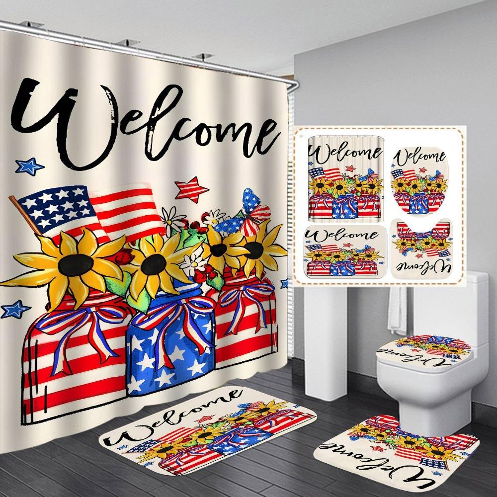 Waterproof and mildew-proof shower curtain for bathroom, dry and wet separation, shading and warm shower curtain four-piece set