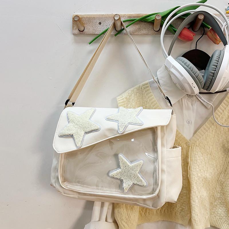 2024 New Star Pattern Canvas Tote Bag Street Fashion Large Capacity Shoulder Crossbody Bag