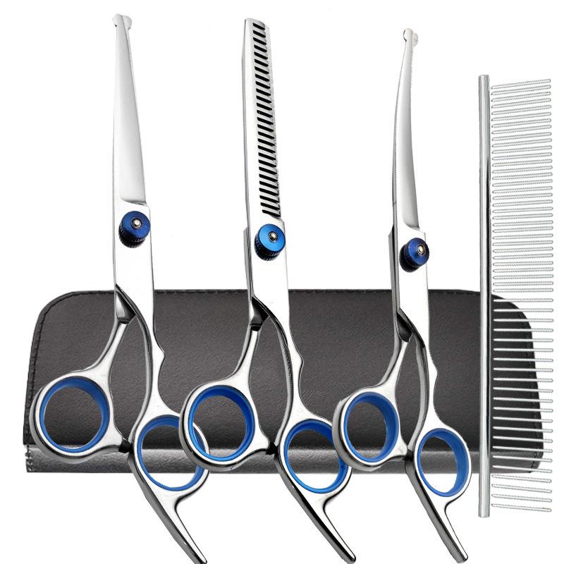 Pet Grooming Scissors Round Head Professional Stainless Steel Dog Hair Scissors Durable Pet Shears Animal Cutting Portable Set