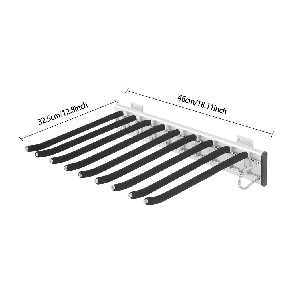 9-Rod Pull-Out Pants Rack – Heavy Duty Slide-Out Trouser Organizer with Silent Rails & Anti-Slip Flocking – Black/Silver