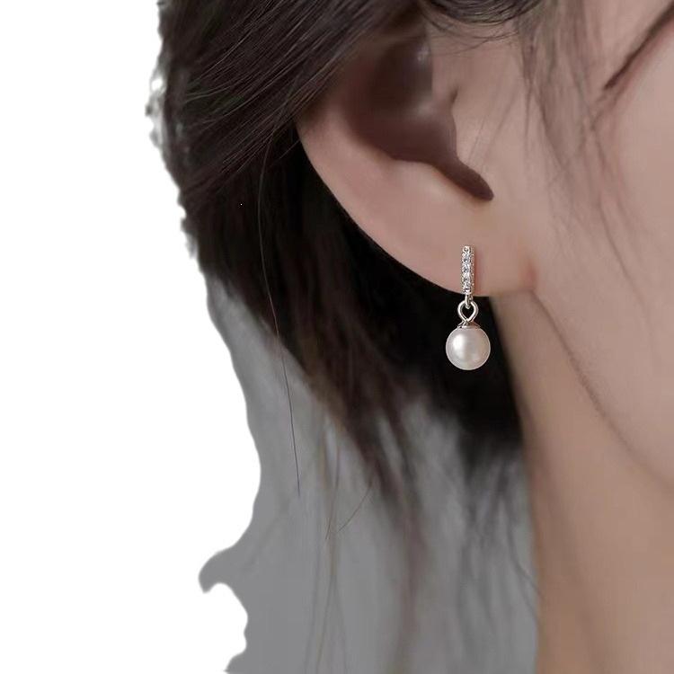 925 Sterling Silver Needle Pearl Stud Earrings - 2023 Women's Light Luxury, High-End Niche Design