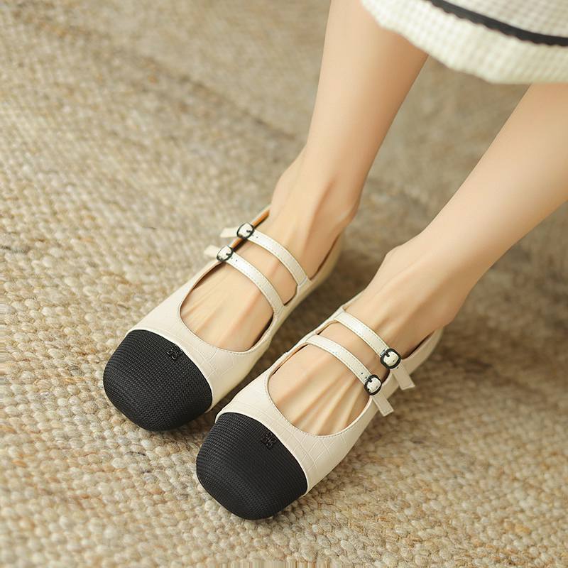 Krazing Pot Sauseskinn Rund Tå Tykke Lave Hæler Vår Sommer Mary Janes Pluss Størrelse 42 Blandet Farge Damepumps