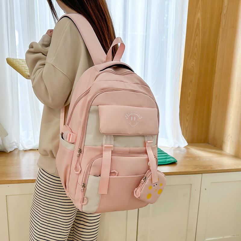 Large Capacity Backpack Lightweight Contrast Color Schoolbag Junior Senior High School Student Backpack with Coin Purse