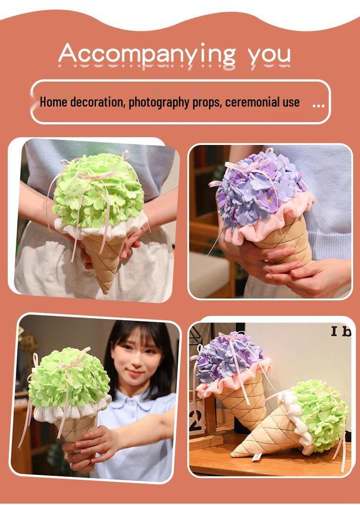 Romantic Summer Hydrangea Ice Cream Bouquet Plush Flower Ornament - Valentine's/Birthday Exquisite Gift