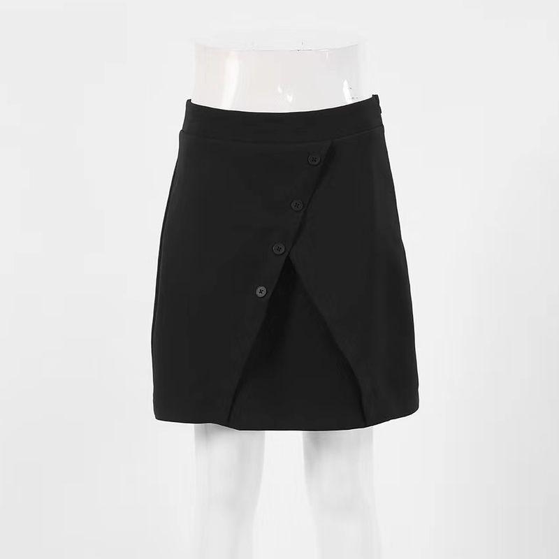 

European and American Autumn New Skirt High Waist Slimming Versatile A- line Skirt High Waist Fashion Skirt Black L