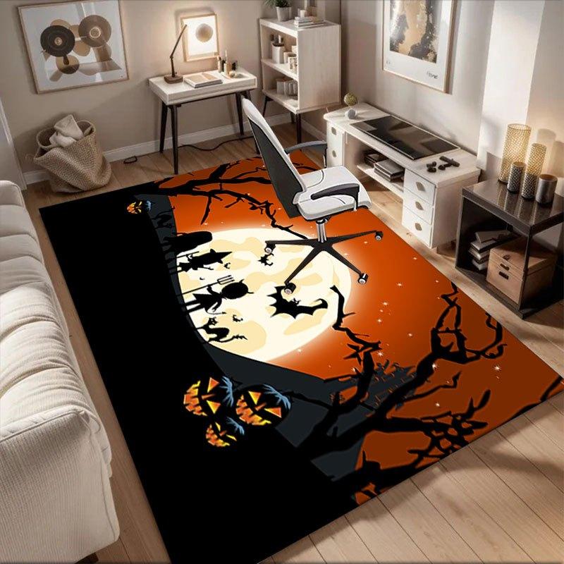 

Halloween Night Scene with Full Moon Kids Pumpkins Bats WallpaperOffice Mat Perfect for Home Decor Office Desk Chair Rugs Chair Carpet for o 60cm by 90cm