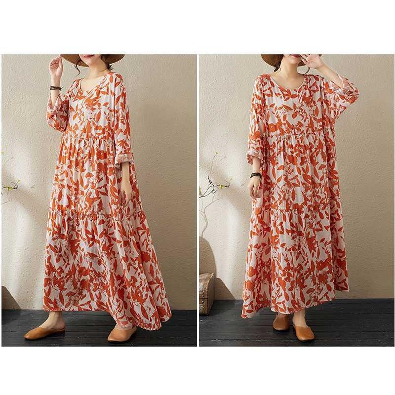 2025 New Thin Round Neck Long Sleeve Loose Slim Large Swing A-line Dresses