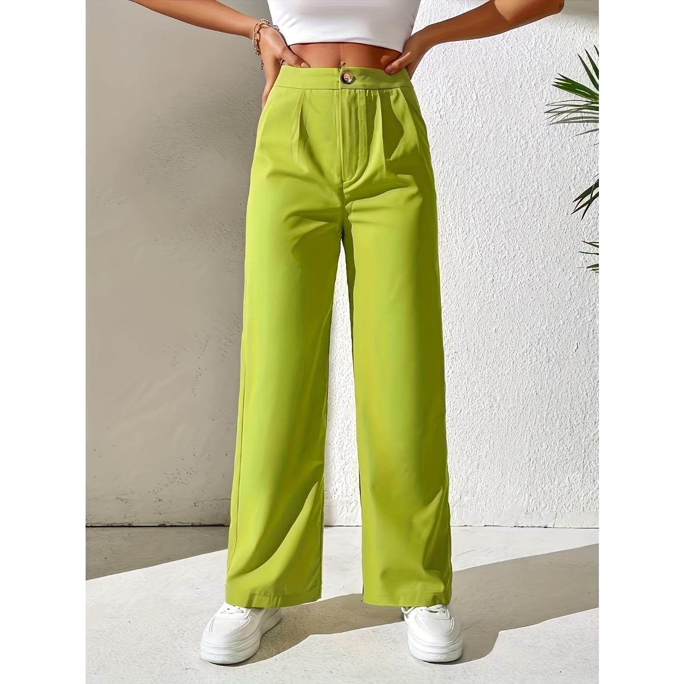 

GMXIA Весна Лето Костюм Широкие Брюки Женские Высокая Талия Свободные Прямые Штаны Утягивающие Универсальные Повседневные Мопедные Брюки XXL желто-зеленый