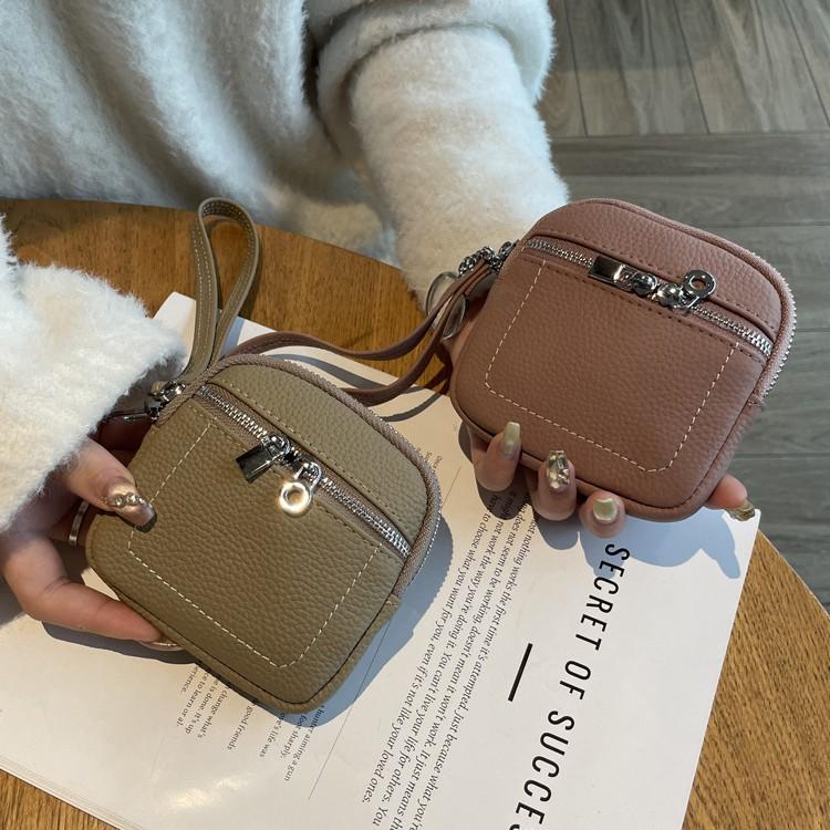 High-End Minimalist Leather Women's Coin Purse & Card Holder with Double Zipper