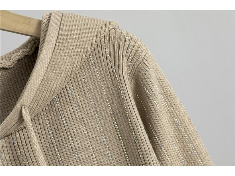 Elegant Korean Rhinestone Knit Cardigan & Skirt Set - Women's Spring/Autumn Two-Piece