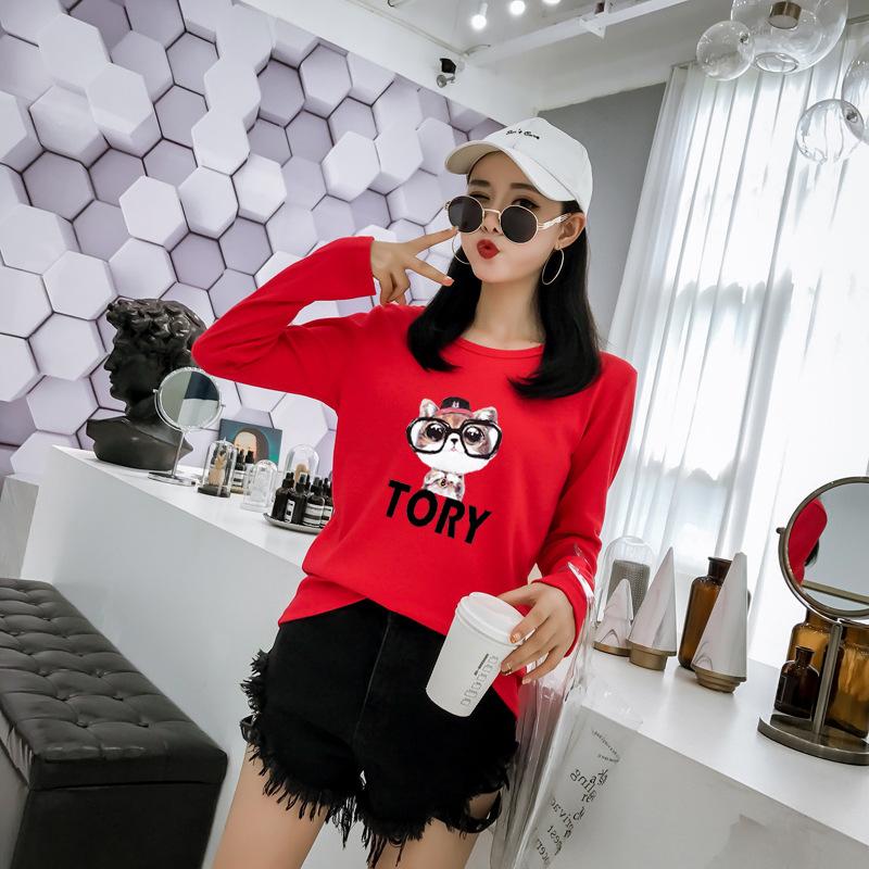 New Autumn T-shirt Women's Loose Cartoon Printed Long-sleeved Top Student Top Base Shirt