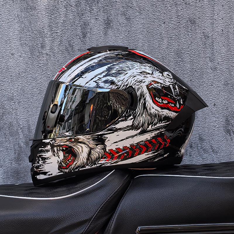 Imitation Street Car Helmet Men's Motorcycle 3C Electric Vehicle Full Helmet Autumn and Winter Knight Double Mirror Riding