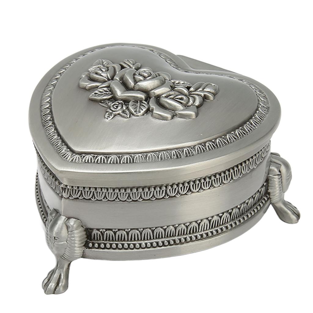 Vintage Trinket Box with Antique Flower Carved Small Heart Shape Trinket Box for Girl and Women