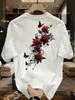 Men's Casual T-shirt "Red Rose Butterfly" Graphic Tees Streetwear Cotton Short Sleeve Tops Summer
