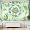 VIKAMA Fresh Green Sun God Tapestry BohemianStyle Bedroom Headboard Decorative Backdrop Room Decoration
