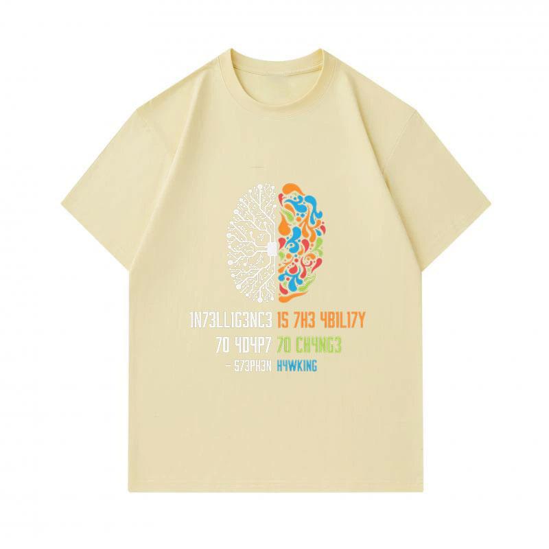 Men's 100% Cotton Crew Neck Short Sleeve T-Shirt, Creative Split Brain Art Intelligence Change Quote Print Casual Lightweight Tee for Daily Wear