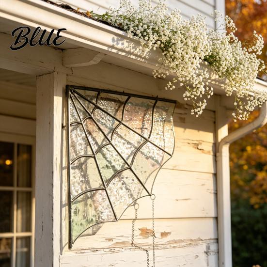 Unique Halloween Door Decor Spiderweb Topper Acrylic Gothic Sun Catcher with Hanging Gem Spiders Stained Glass Spider Web Rainbow Window And