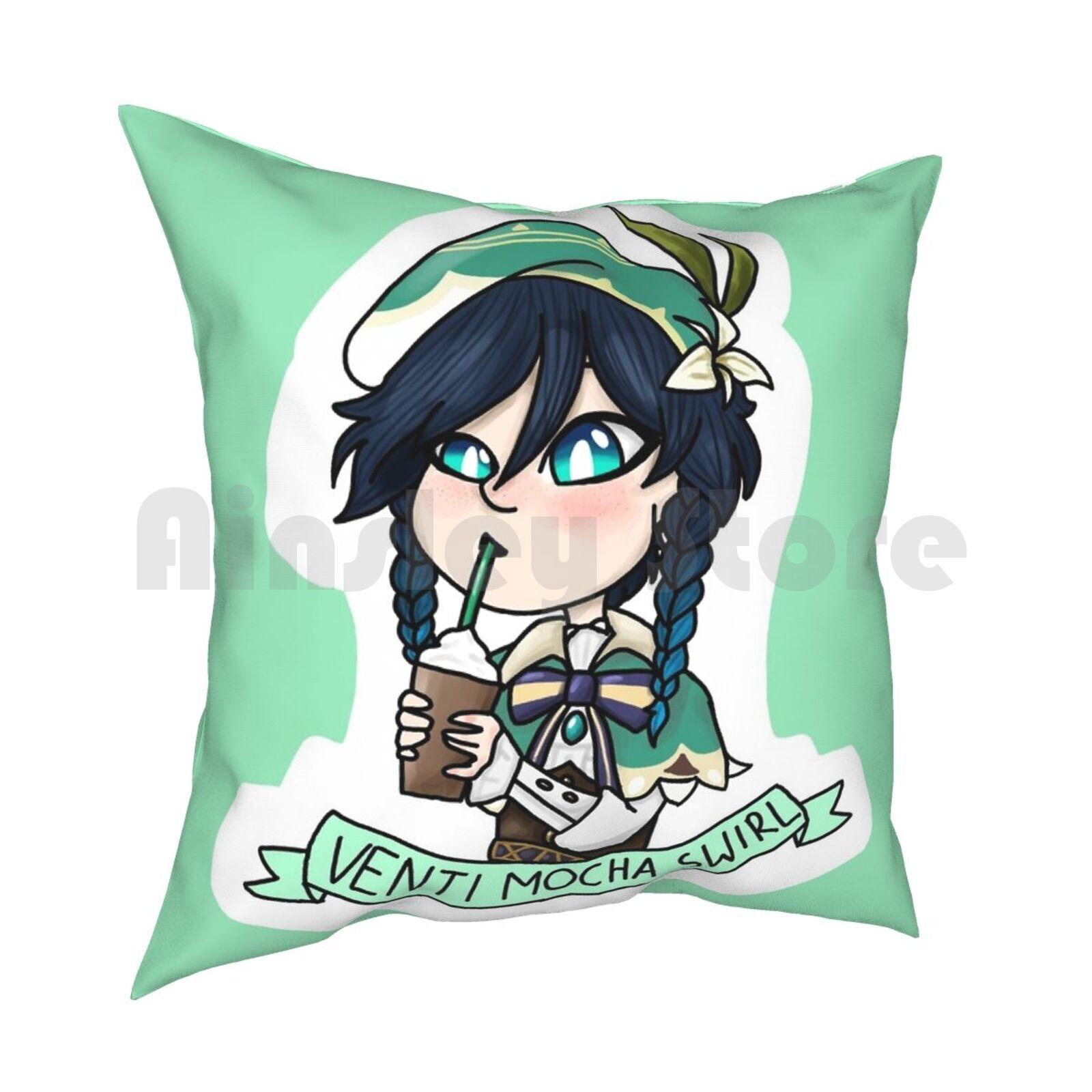 Venti And His Venti Mocha Swirl Pillow Case Printed Home Soft Throw Pillow Genshin Impact Venti Cute Character Barbatos 30x30cm 12x12in