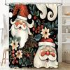 Xmas Santa Claus Christmas Shower Curtain with Floral Design, Polyester Waterproof Bathroom Decorative Fabric, Perfect for Holid
