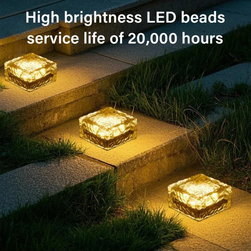 LED Solar Garden Light Brick Ice Cube Solar Lawn Lights Outdoor Christmas Decoration Lamp for Stair Pathway Driveway Landscape Yard Patio