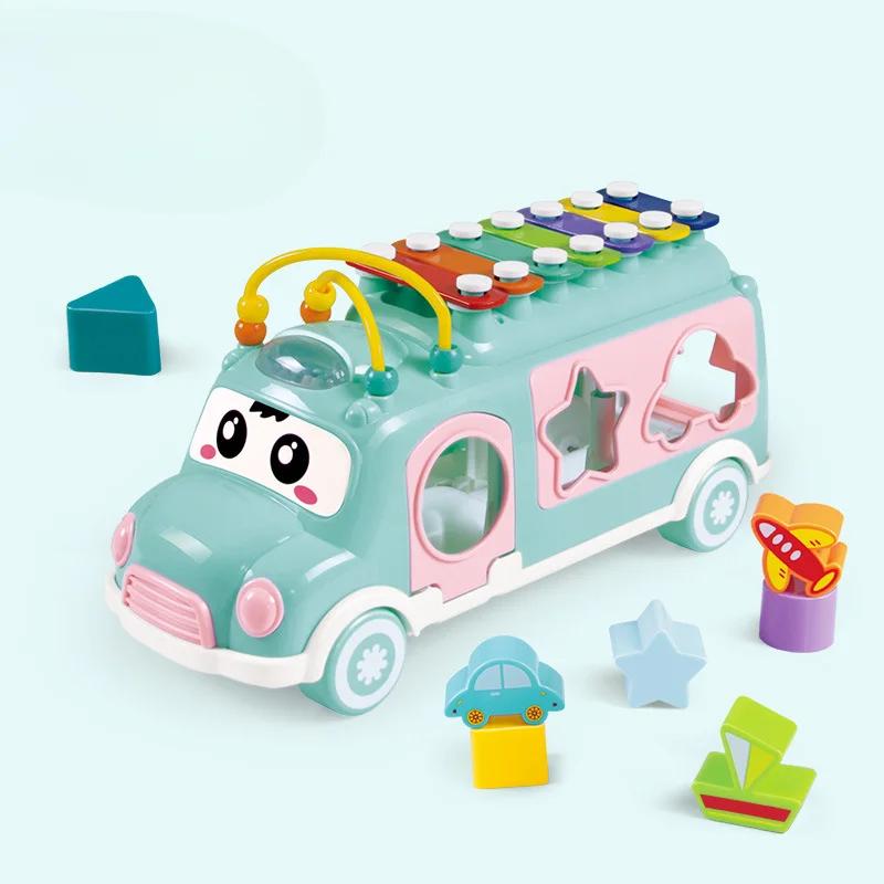 Baby Musical Instruments Toys Animal Bus with Piano Keyboard Xylophone Drum Color Learning Montessori Toys for Toddler Boys Girl