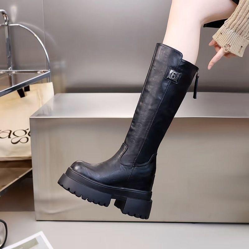 Fashion Versatile Thick-soled Inner Height-increasing Boots Women's 2026 Autumn and Winter New Thin But Knee-high Boots