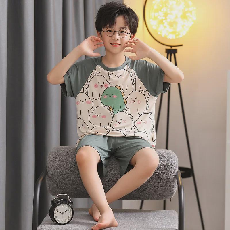Boys' Summer Modal Pajamas - Cute Cartoon Short-Sleeve Set