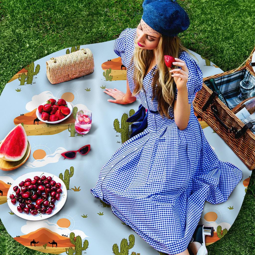 Hand -Painted Desert Camel Cactus Clouds Round Tablecloth Waterproof Table Cover For Wedding Party Decoration Dining Table Cover