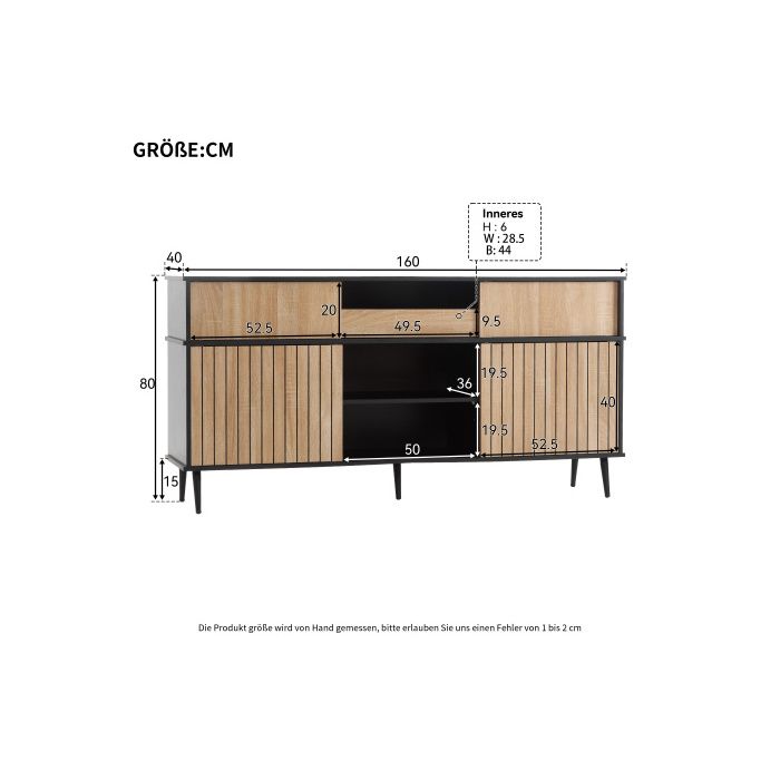 Commode - MUVOE - 4 portes coulissantes - Chêne et noir - 160 L x 40 P x 80 H - Contemporain