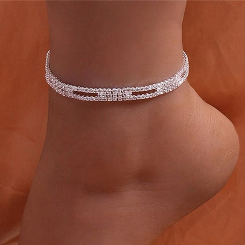Huitan Temperament Sweet Girls Thin Anklet Bracelet with Brilliant CZ Summer Beach Ankle Leg Chain for Women Barefoot