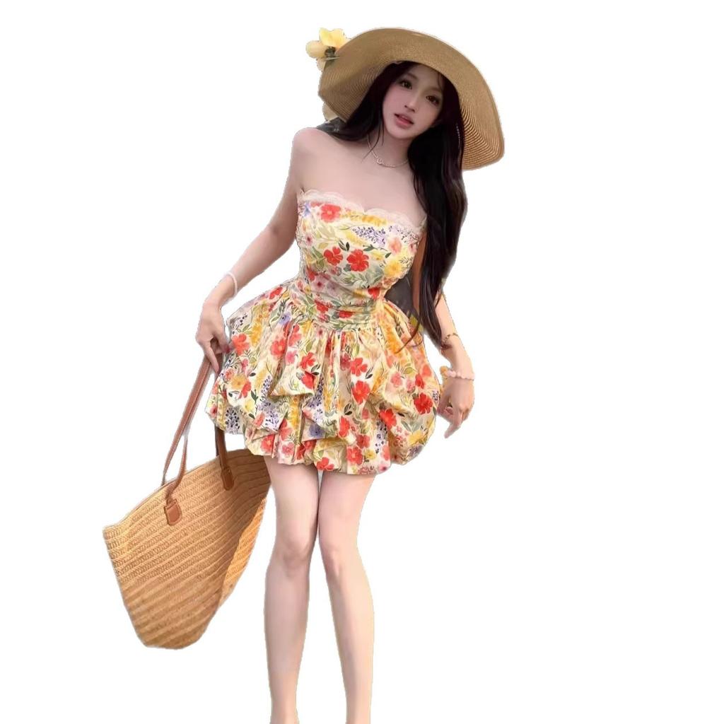 Sexy Spice Girl Wind Suspender Dress Women's Summer New Casual Vacation Wind Backless Beautiful Floral Bud Dress