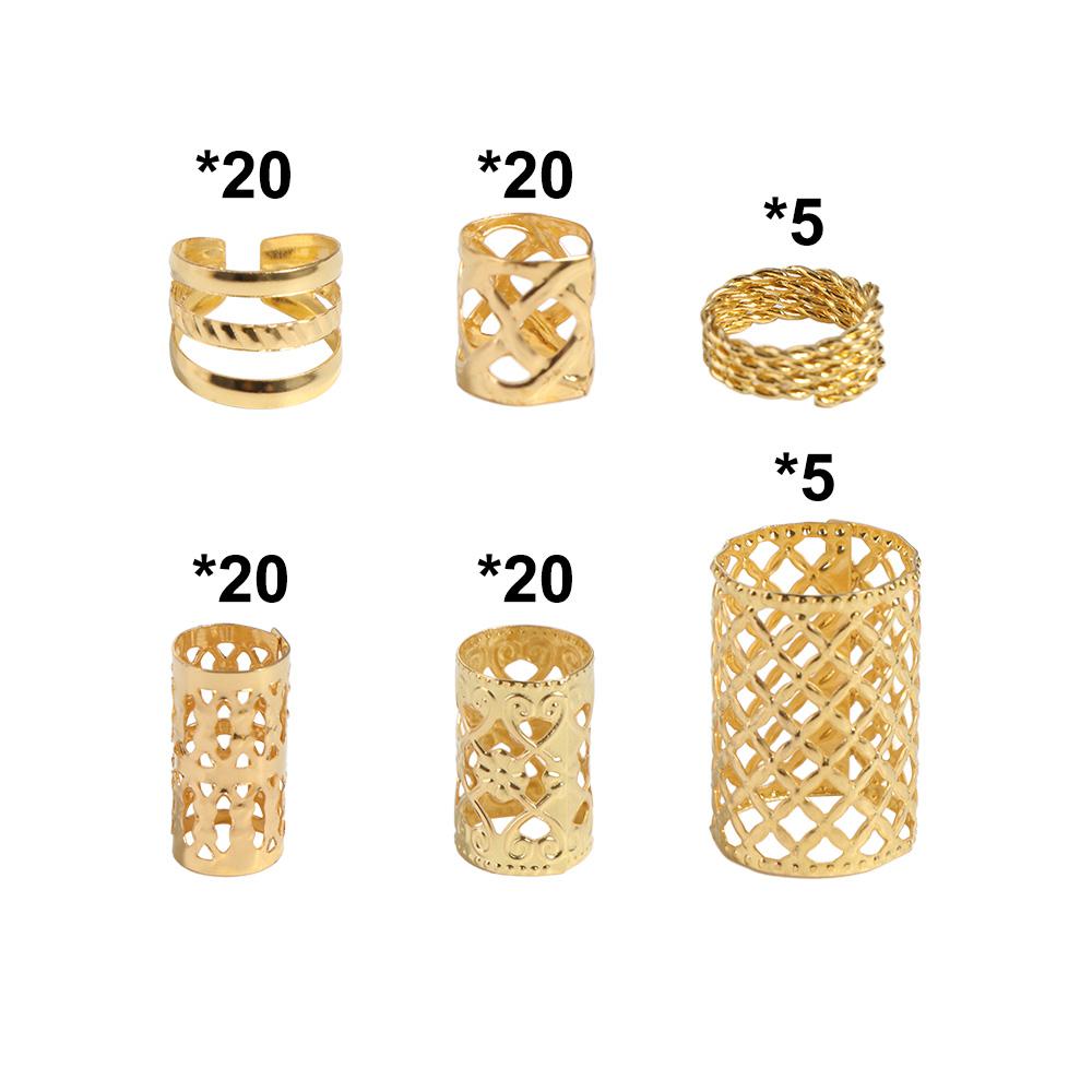 90PCS Dread Locks Hollow Out Hair Ring Hair Braiding Gold and Silver Dreadlocks Beads Headwear Charm Hair Braid Tubes Men