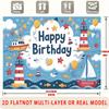 2D Ocean Nautical Birthday Backdrop Banner Cartoon Sea Theme Party Decoration