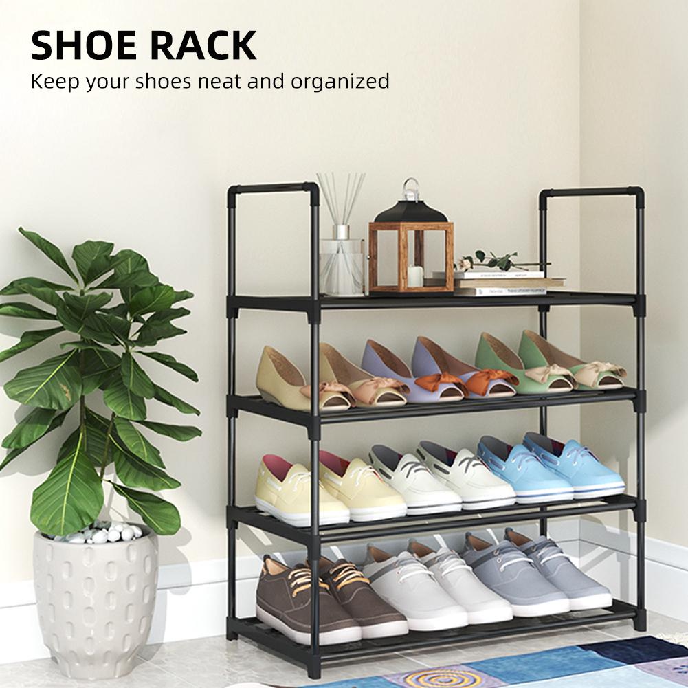 Shoe Rack 4 Tier   6 Tier Shoe Organizer with 4 Shelves   6 Shelves Metal Shoe Storage Stackable for Living Room