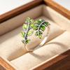 Artistic Retro Blue-enameled Green Leaf Open Ring