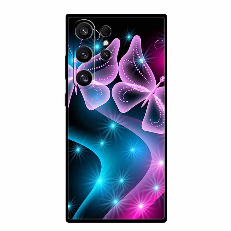 For Samsung Galaxy S25 Ultra Cover Lion Tiger Black Silicone Painted Starry Cat Case For Galaxy S24 S23 S22 S21 Ultra TPU Shell
