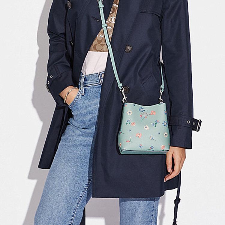 New COACH Town Artificial Leather Bucket Bag, Handbag, Shoulder Bag, Crossbody Bag Mini Women's Lake Aqua Green C8608-SVTYE