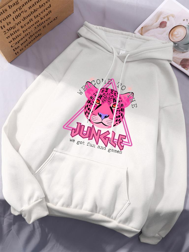 Welcome To The Jungle Prints Hoodies Women Comfortable Loose Sweatshirts Winter Fleece Warm Tops Basics Pocket Womans Clothes