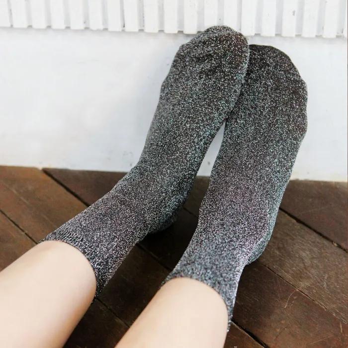 Cindy Pearl Glitter Sparkle Plain Mid-Length Socks 3 Colors