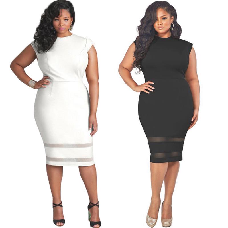 Plus Size Women's Sexy Short-Sleeve Mesh Patchwork Dress