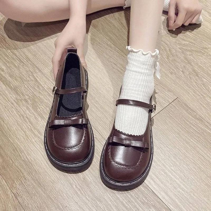 Fashion Shoes for Women Low Heel Elegant Leather Casual Small Uniforms With Bow Woman Flats Social Cheap Liquidation Discount 2025 Trend