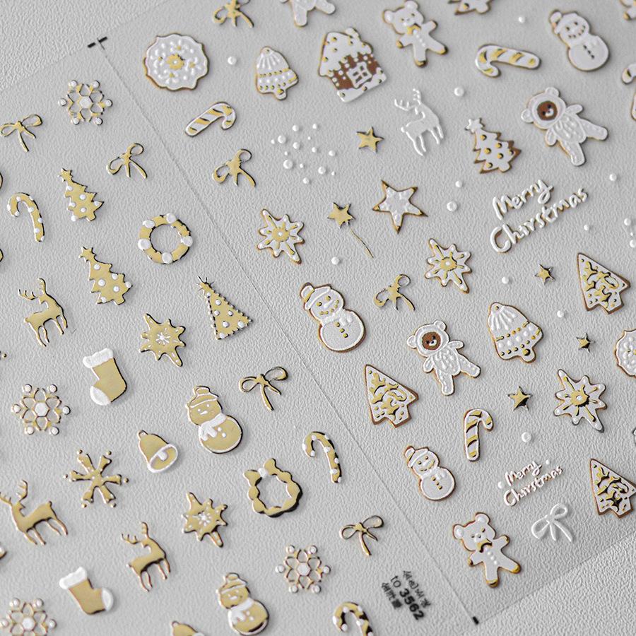 5D embossed nail art sticker high quality Christmas series nail stickers Christmas three-dimensional gold edge bear nail sticker