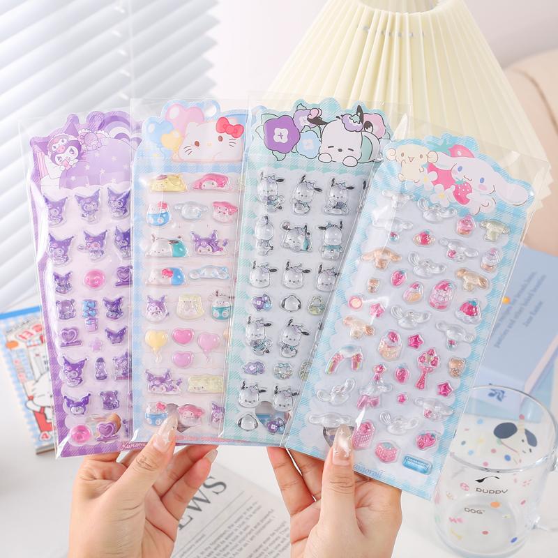Anime Sanrio Hello Kitty Kuromi Stickers Cinnamoroll My Melody Cartoon Mobile Creative Decoration Sticker Girl Birthday Gift 3D Kid Friendly