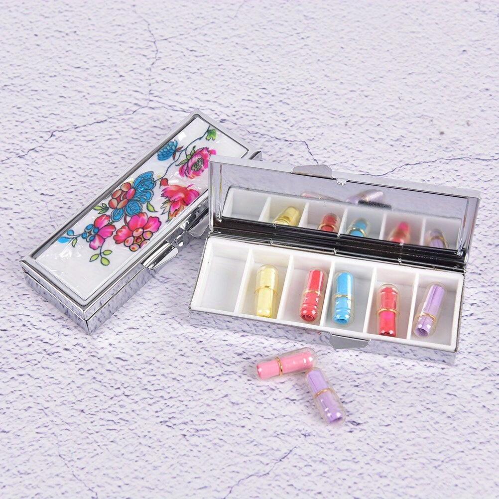 Metal Pill Box Cutter Splitters Pastilleros Estuche Folding Pill Case Container For Medicines Organizer 6 Slots 85mm*35mm*15mm
