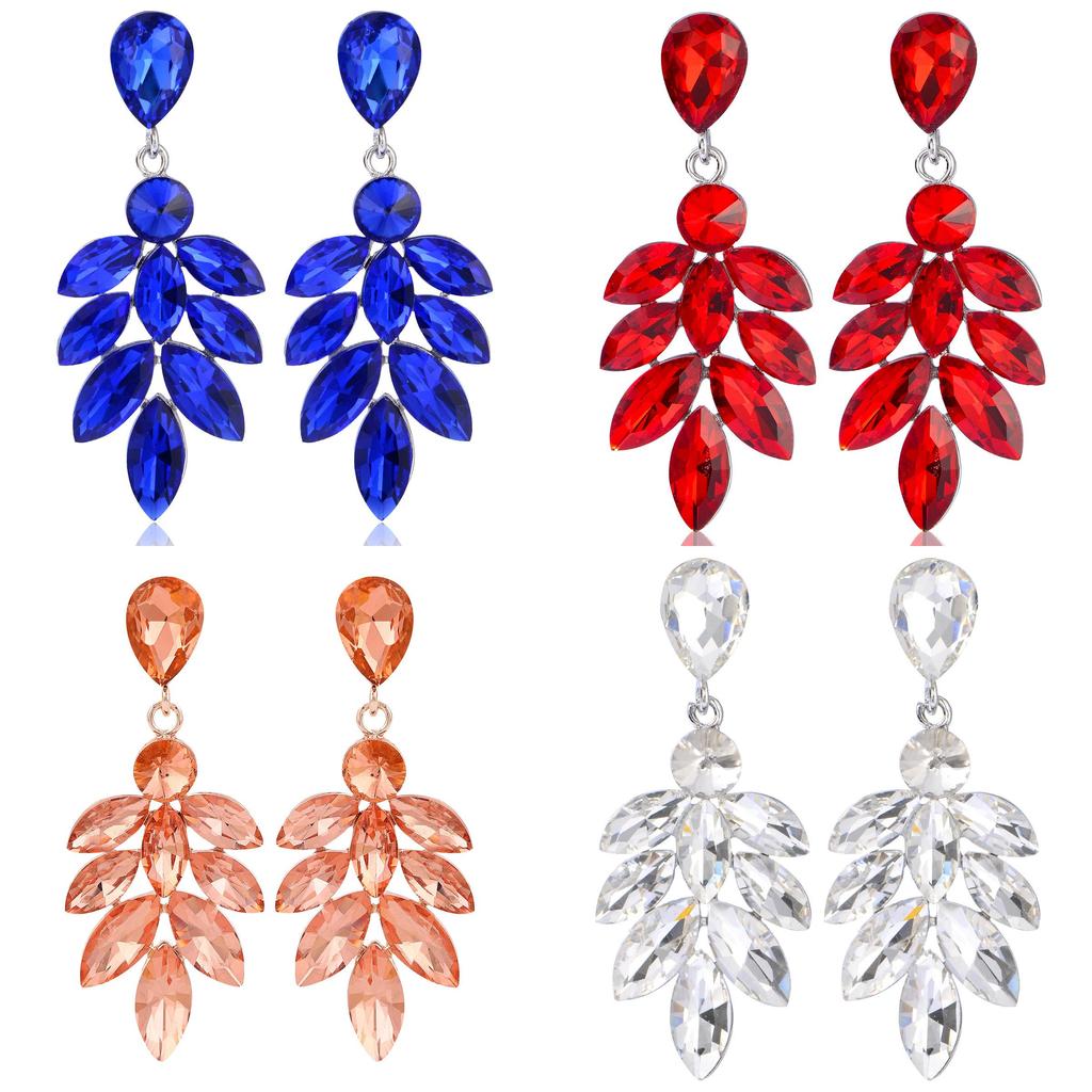 Elegant Leaf Dangle Earrings With Water Dazzle Crystals For Women Wedding Jewelry