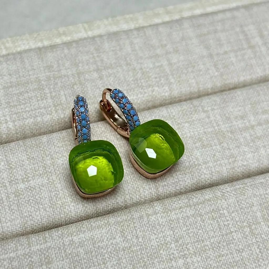 Boucles d'oreilles Nudo 10,6 mm Incrustées de Turquoise Zircon Pour Femmes Topaze Bleue Pendantes Carrées en Cristal Boucle d'oreille Bijoux de Mode Cadeau