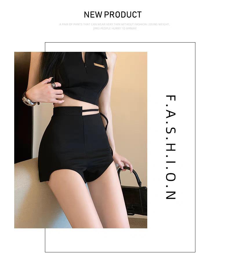 Summer 2024 Women's Black High-Waisted Irregular Petite Hot Shorts - Slimming & Sexy